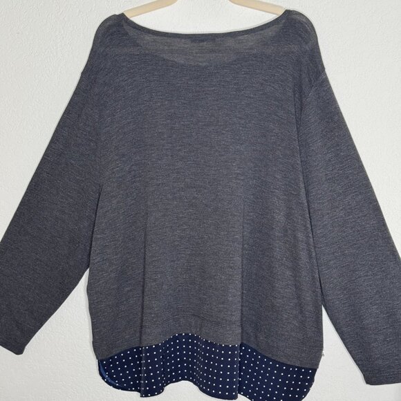 NWOT JCREW MERCANTILE Woman's 3X Plus sz Gray Sweater w/ Navy & White Dot Hem - Picture 2 of 10